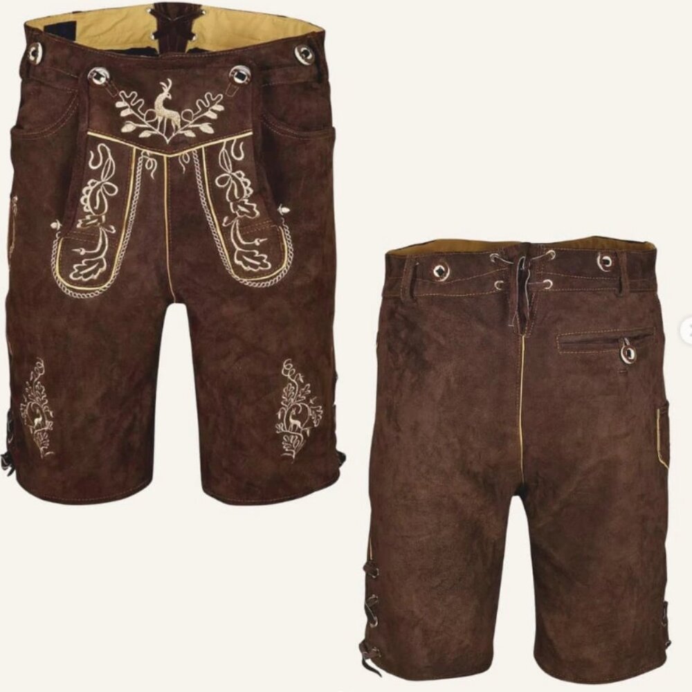 Men’s Leather Lederhosen Traditional Bavarian Outfit Oktoberfest Costume NEW